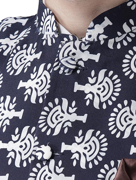 navy blue printed nehru jacket - 17351725 - Zoom Image - 5