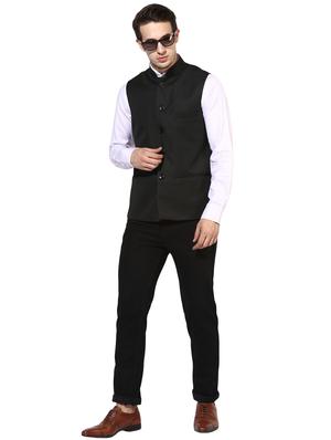 black solid nehru jacket - 17351755 - Standard Image - 4