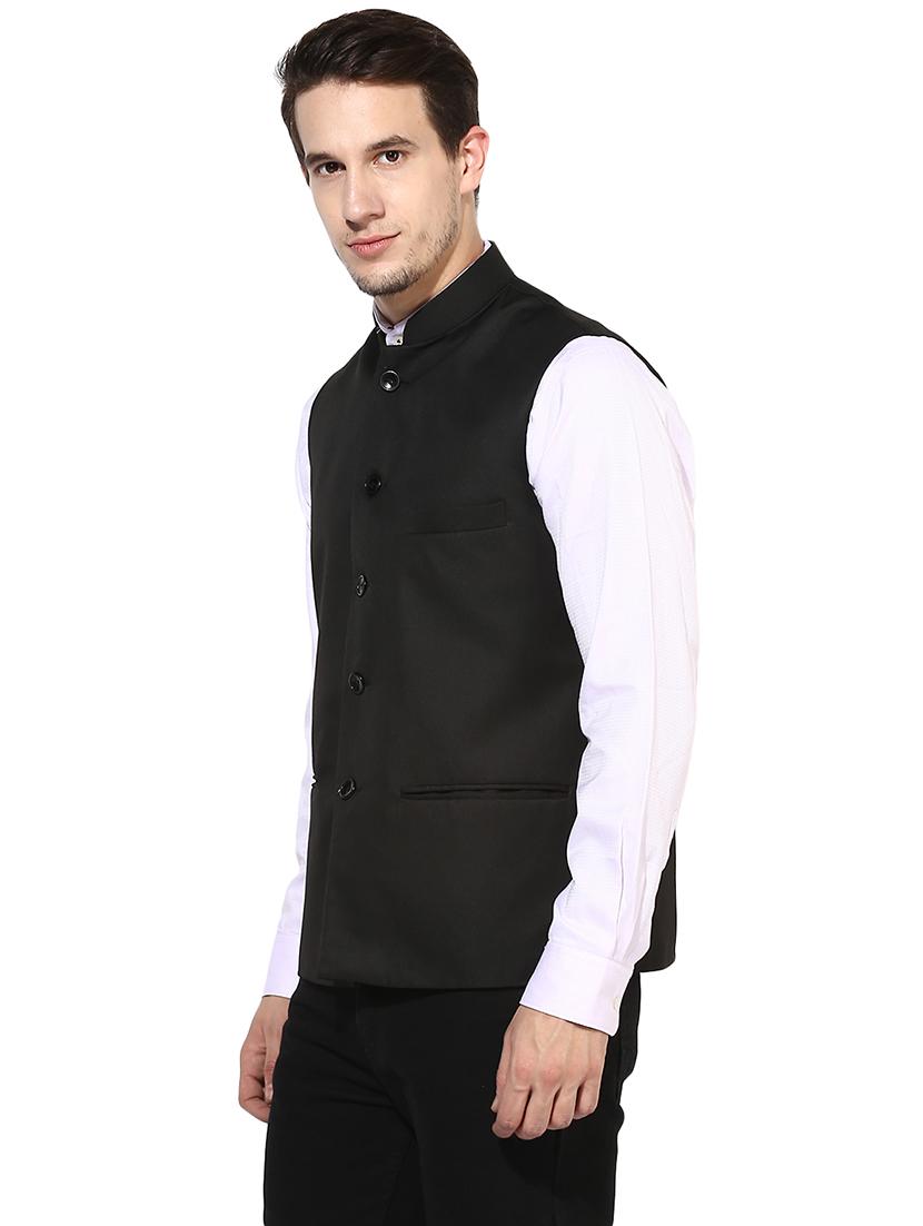 black solid nehru jacket - 17351755 - Zoom Image - 2
