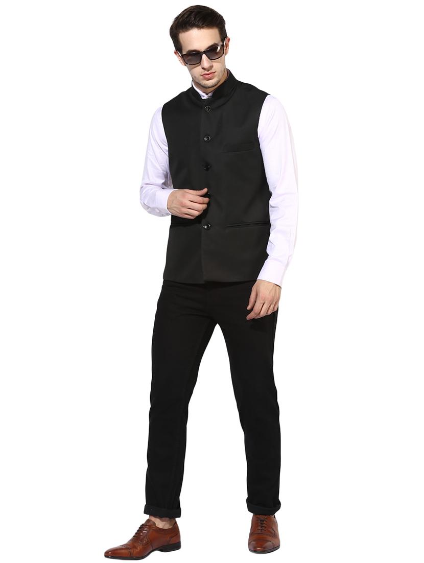black solid nehru jacket - 17351755 - Zoom Image - 4