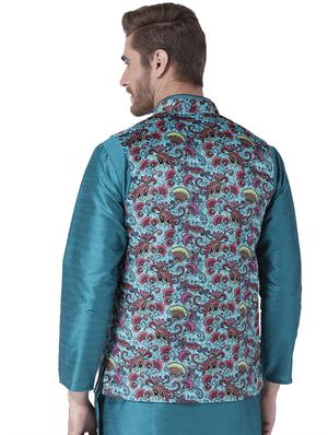 blue printed nehru jacket - 17351761 - Standard Image - 3