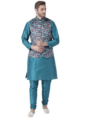 blue printed nehru jacket - 17351761 - Standard Image - 4