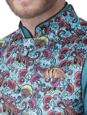 blue printed nehru jacket - 17351761 - Standard Image - 5