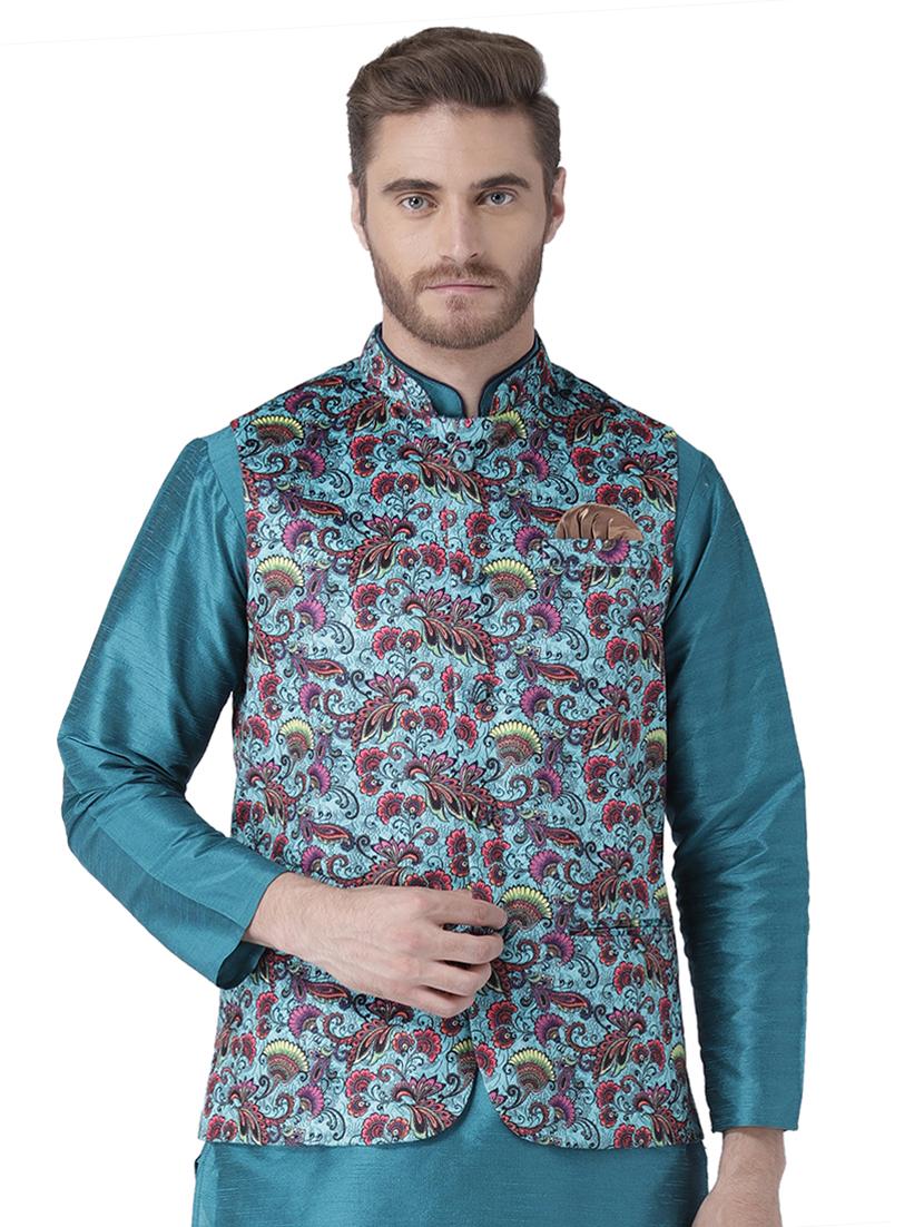 blue printed nehru jacket - 17351761 - Zoom Image - 1