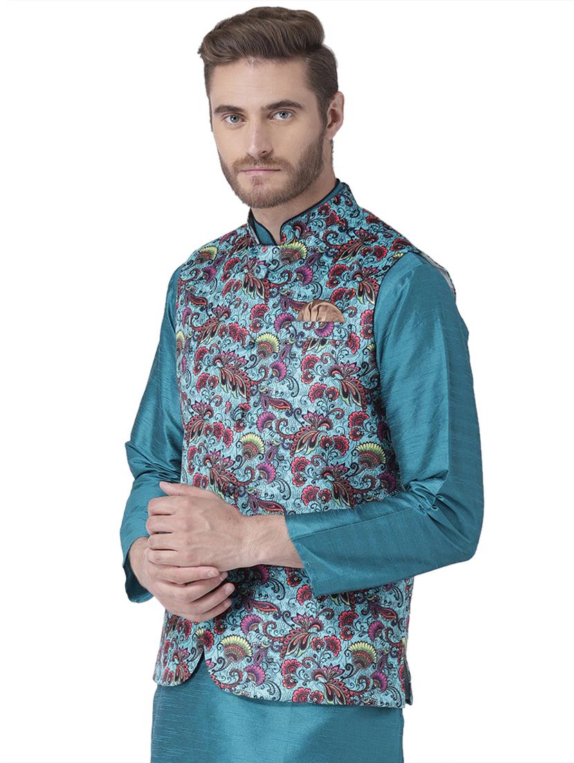 blue printed nehru jacket - 17351761 - Zoom Image - 2