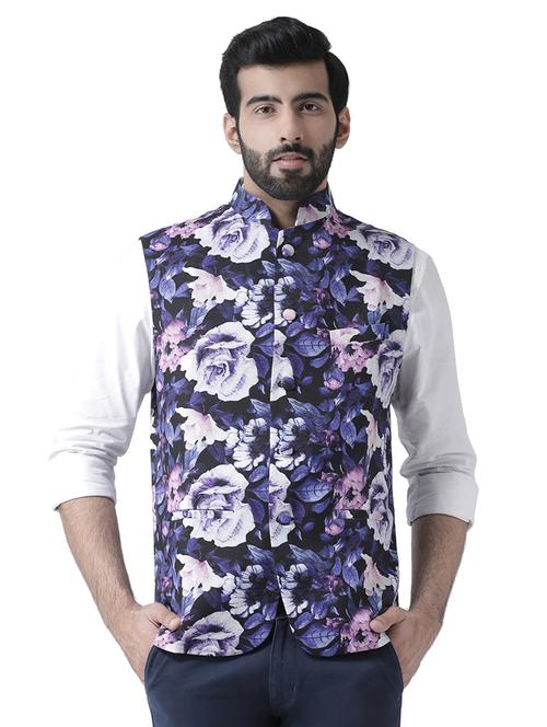 purple floral print nehru jacket - 17351762 - Very Small Image - 1