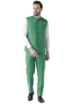 green solid nehru jacket - 17351799 - Standard Image - 4