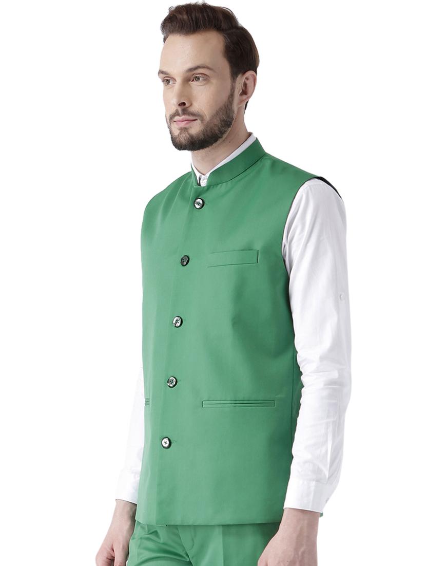 green solid nehru jacket - 17351799 - Zoom Image - 2