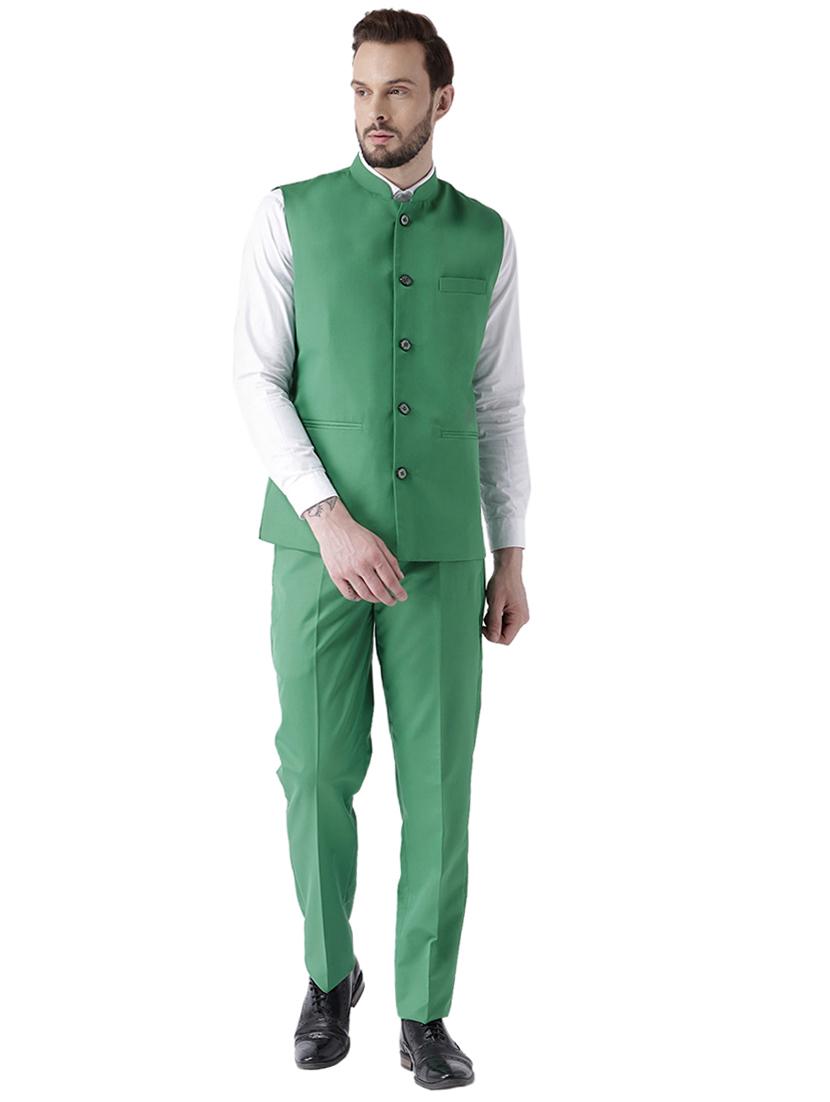 green solid nehru jacket - 17351799 - Zoom Image - 4