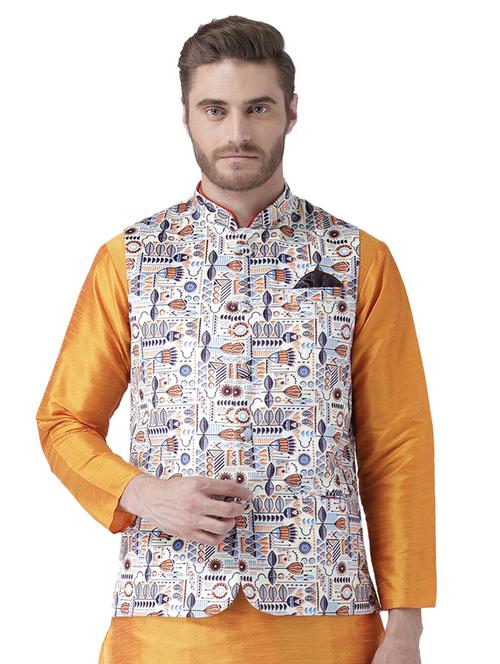 white printed nehru jacket - 17351814 - Standard Image - 1