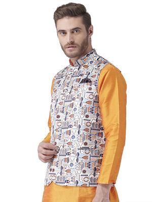 white printed nehru jacket - 17351814 - Standard Image - 2