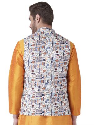 white printed nehru jacket - 17351814 - Standard Image - 3