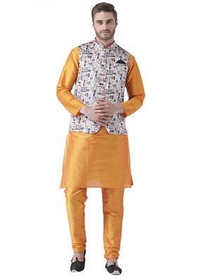 white printed nehru jacket - 17351814 - Standard Image - 4