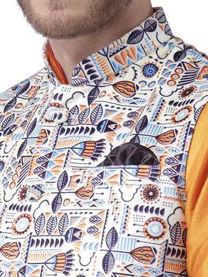 white printed nehru jacket - 17351814 - Standard Image - 5
