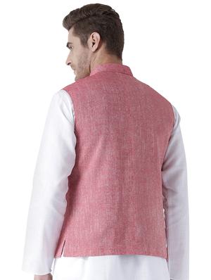red solid linen nehru jacket - 17351825 - Standard Image - 3