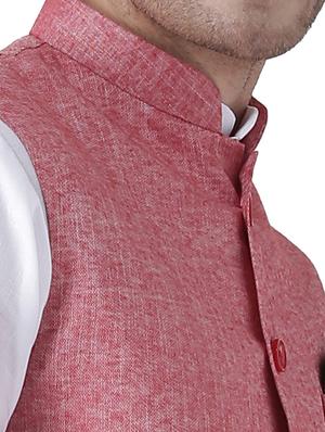 red solid linen nehru jacket - 17351825 - Standard Image - 5