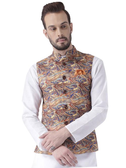 multi colored printed nehru jacket - 17351829 - Standard Image - 1