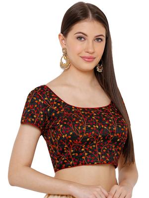 black cotton blend embroidered blouse - 17352649 - Standard Image - 2