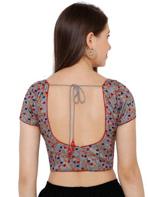 grey cotton blend embroidered blouse - 17352650 - Standard Image - 3