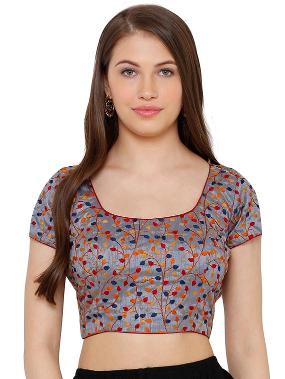 grey cotton blend embroidered blouse - 17352650 - Zoom Image - 1