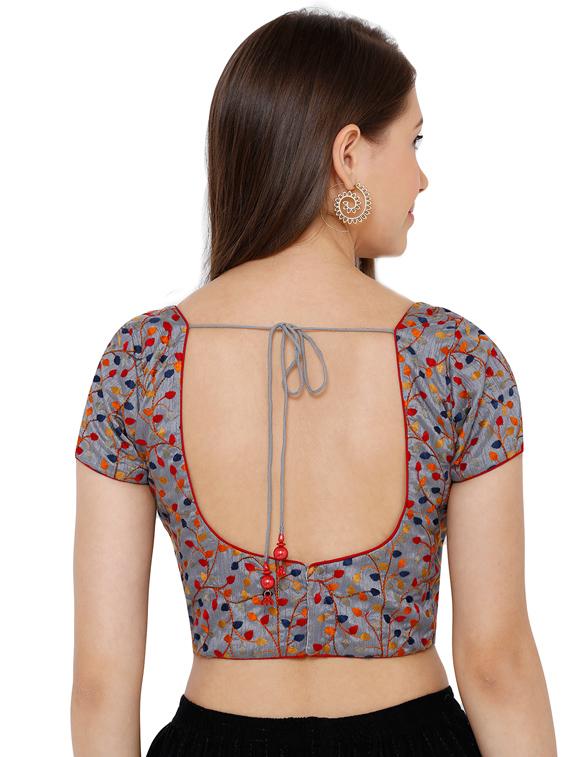 grey cotton blend embroidered blouse - 17352650 - Zoom Image - 3