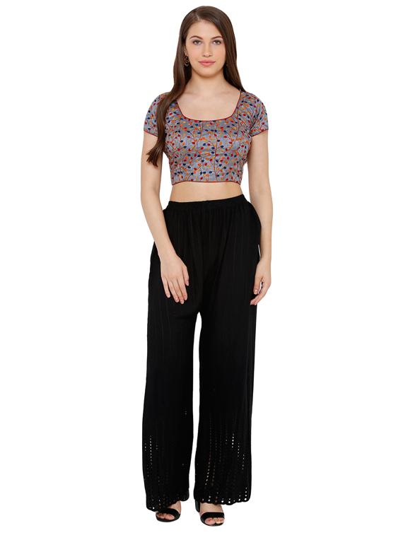 grey cotton blend embroidered blouse - 17352650 - Zoom Image - 4
