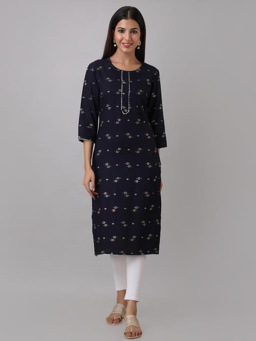 gold print straight kurta - 17352769 - Standard Image - 1