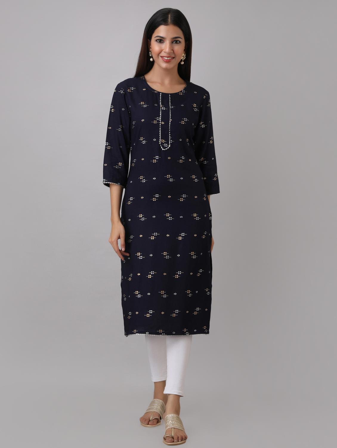 gold print straight kurta - 17352769 - Zoom Image - 1