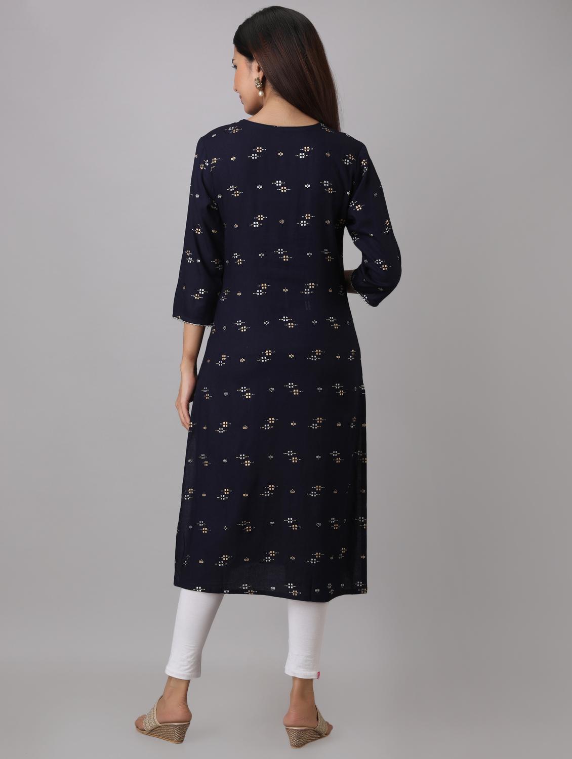 gold print straight kurta - 17352769 - Zoom Image - 3