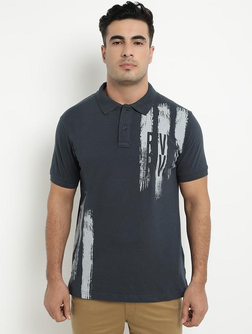grey printed polo t-shirt - 17352853 - Standard Image - 1