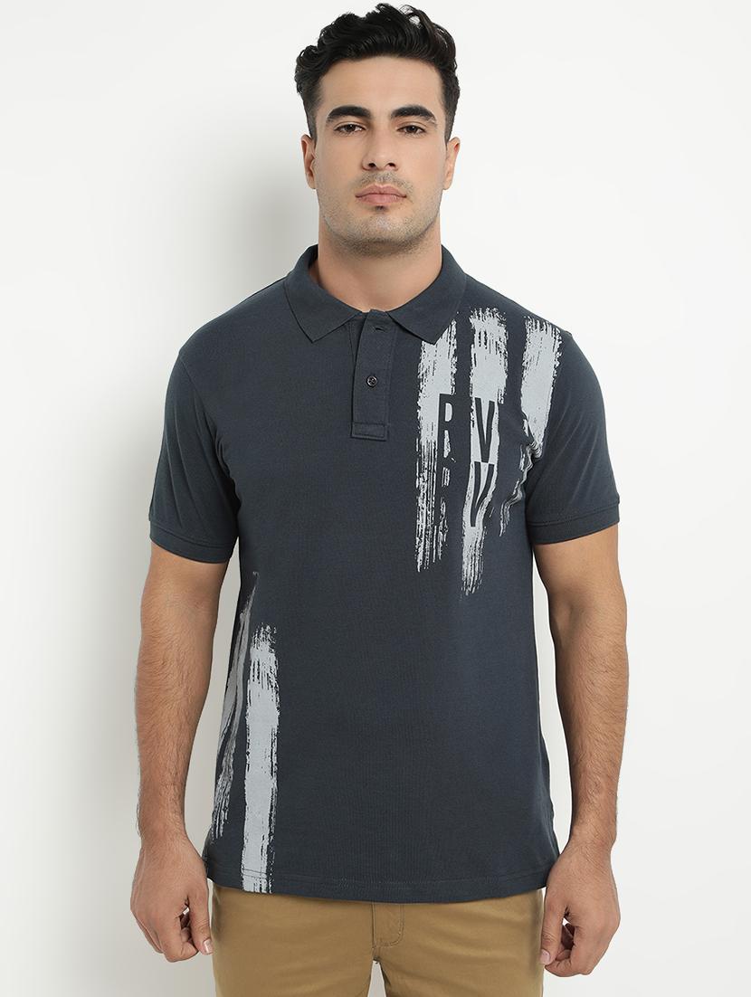 grey printed polo t-shirt - 17352853 - Zoom Image - 1