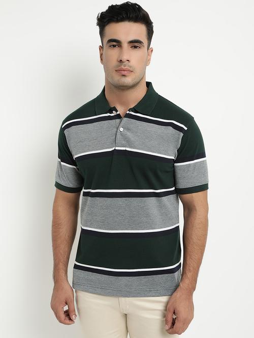 olive green striped polo t-shirt - 17352871 - Standard Image - 1