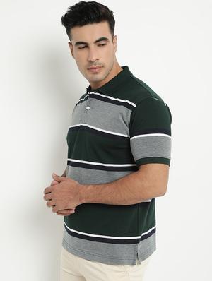 olive green striped polo t-shirt - 17352871 - Standard Image - 2