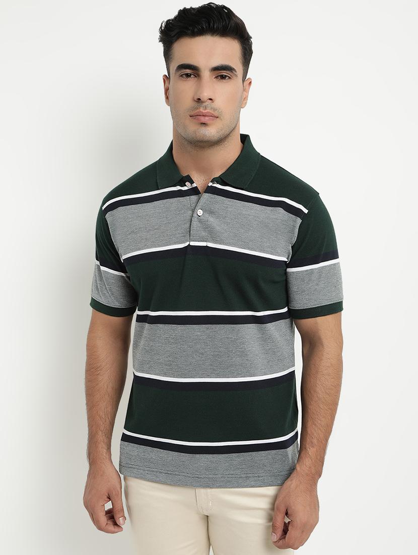 olive green striped polo t-shirt - 17352871 - Zoom Image - 1