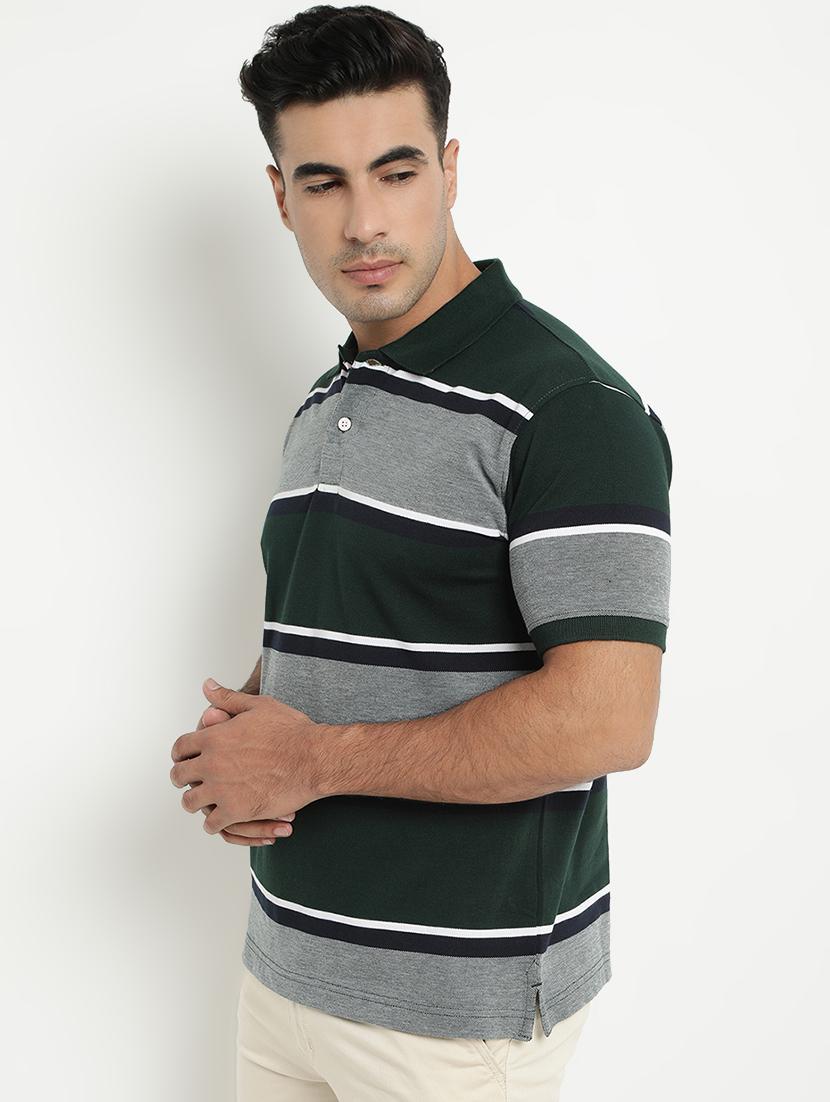 olive green striped polo t-shirt - 17352871 - Zoom Image - 2