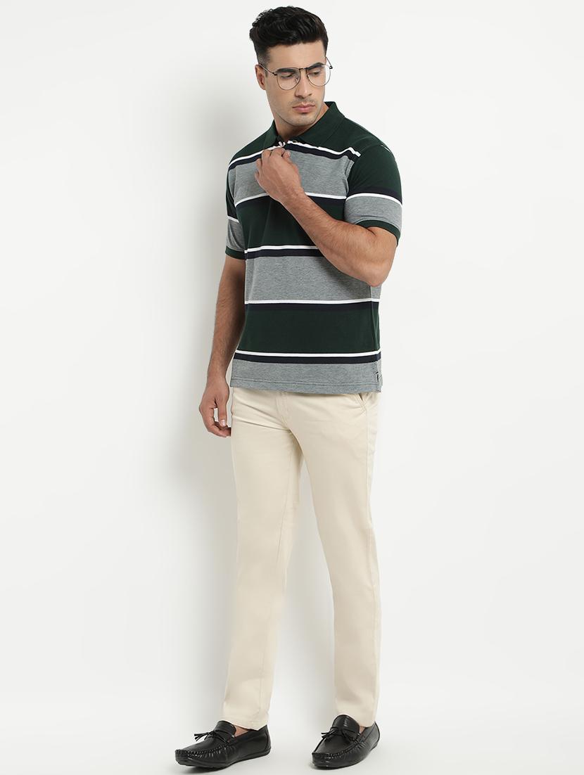 olive green striped polo t-shirt - 17352871 - Zoom Image - 4