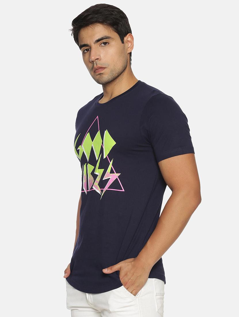navy blue chest print t-shirt - 17352952 - Zoom Image - 2