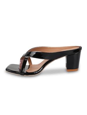 black leatherette slip on sandals - 17352976 - Standard Image - 3