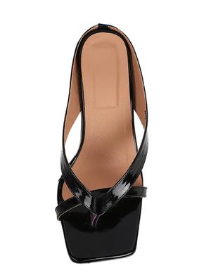 black leatherette slip on sandals - 17352976 - Standard Image - 5