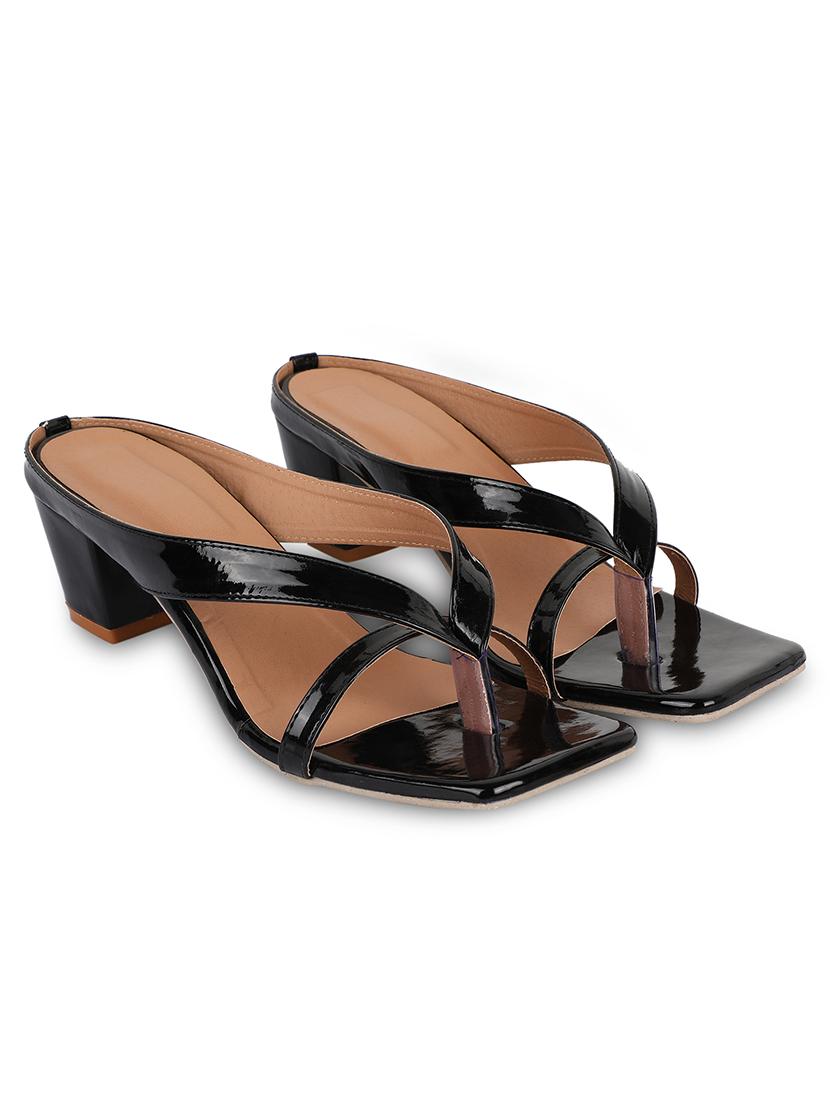 black leatherette slip on sandals - 17352976 - Zoom Image - 2
