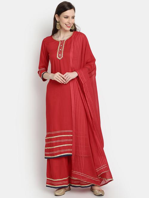 gota work kurta palazzo set - 17352998 - Standard Image - 1