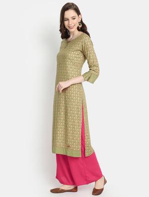 gold print straight kurta - 17353017 - Standard Image - 2