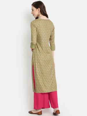 gold print straight kurta - 17353017 - Standard Image - 3