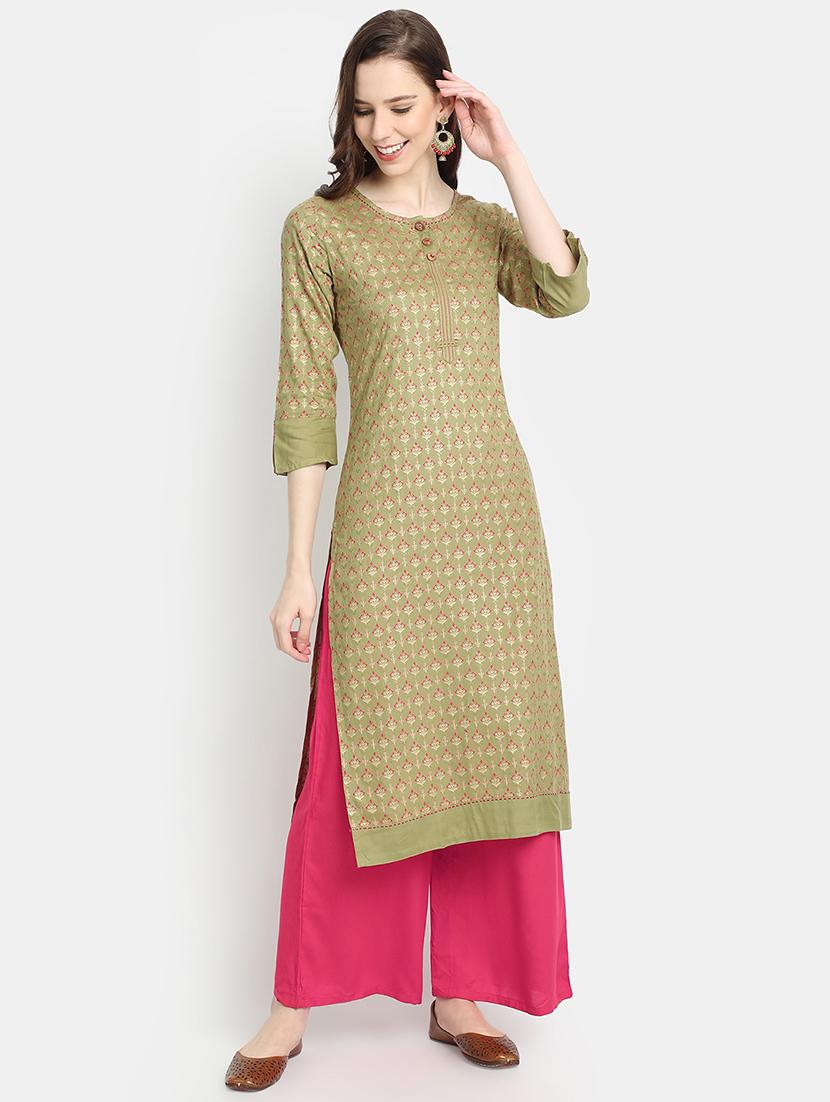 gold print straight kurta - 17353017 - Zoom Image - 1