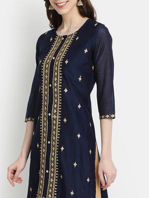 embroidered straight kurta - 17353021 - Standard Image - 4
