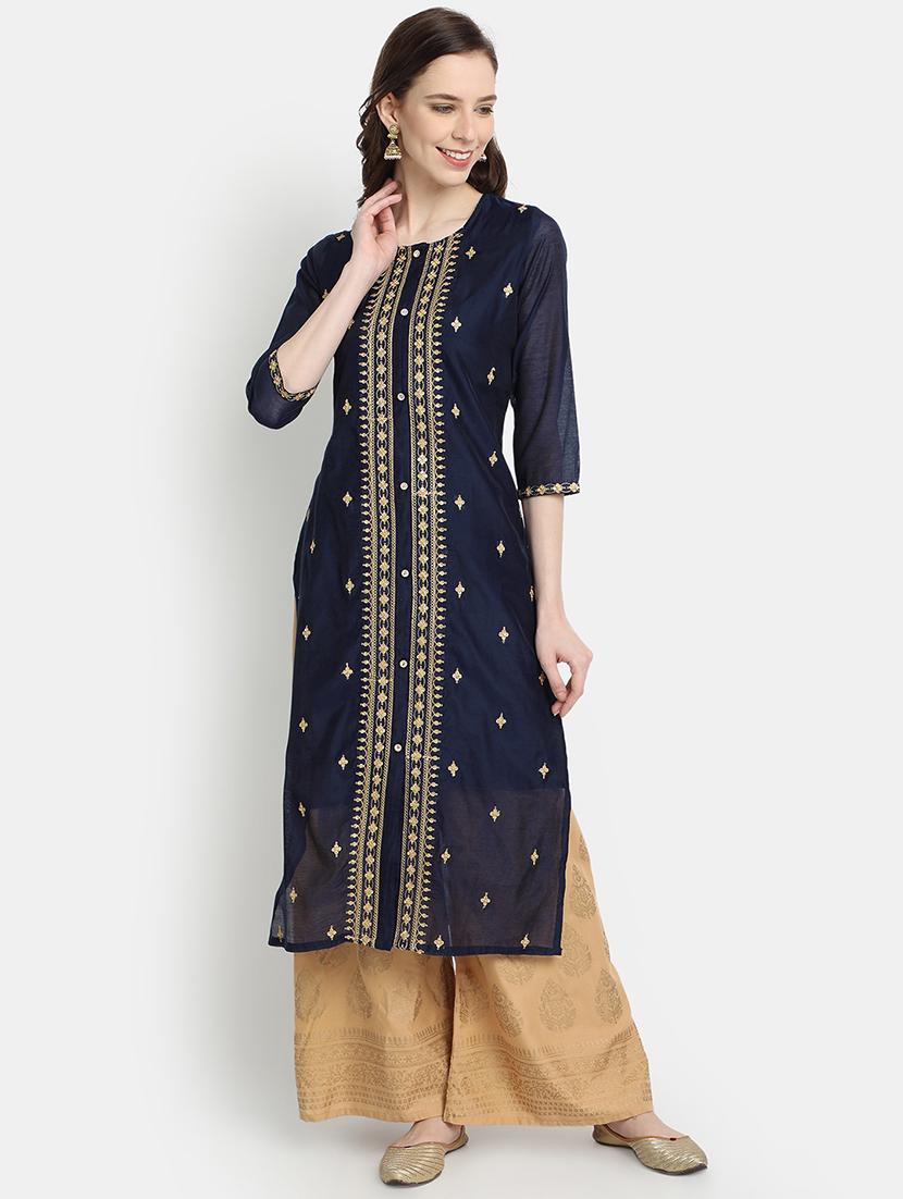 embroidered straight kurta - 17353021 - Zoom Image - 1