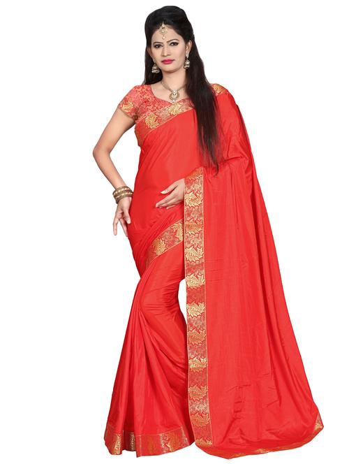 solid bordered saree with blouse - 17353153 - Very Small Image - 1