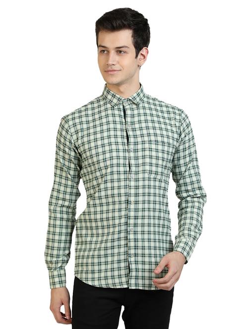 olive green checkered casual shirt - 17353294 - Standard Image - 1