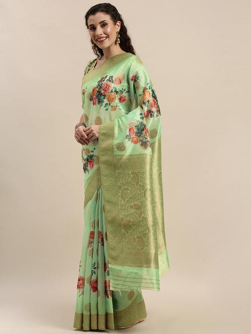 floral woven saree with blouse - 17353361 - Standard Image - 1