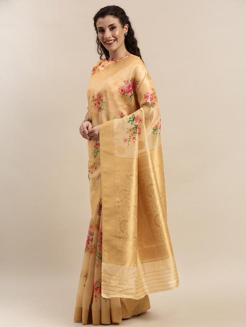floral woven saree with blouse - 17353363 - Standard Image - 1